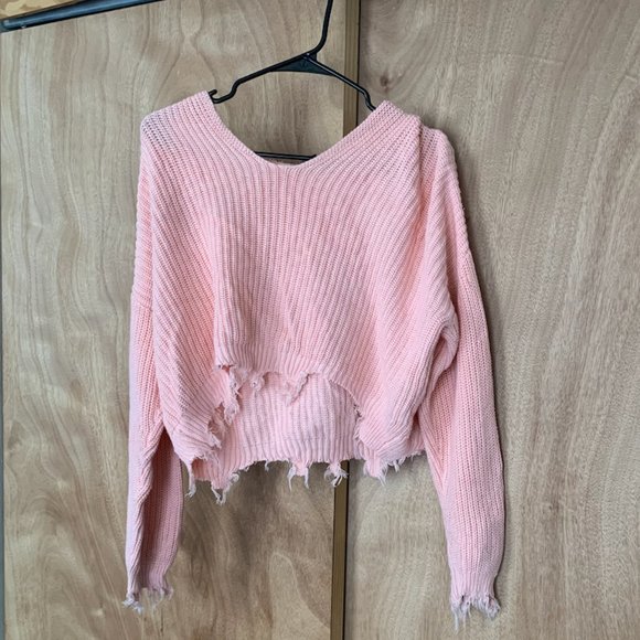 Pink Knit Cropped Hoodie - Picture 1 of 3